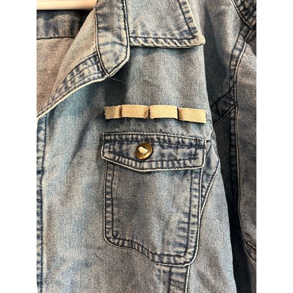 C.E. Schmidt Womens Denim Work Shirt 3X Button Front Roll Tab Sleeves Utility - Picture 4 of 13